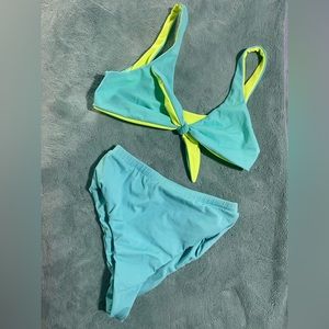 neon blue high waisted bikini set